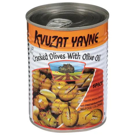 "Kvutzat Yavne Cracked Olives, Spicy – Bold Flavor with a Zesty Kick"