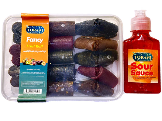 Toranj Fancy Folded Fruit Leather with Sour Sauce – Mixed Fruit Lavashak Rolls | Persian Sweet & Sour Snack