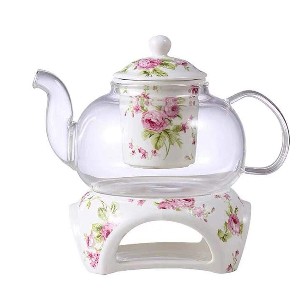 600ml pyrex glass teapot with ceramics warmer and infuser
