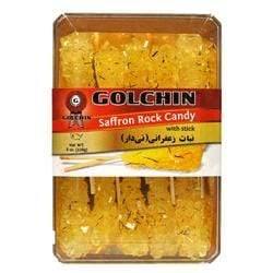 Golchin Saffron Candy With Stick, Nabat Saffaroni Chobi, نبات زعفرانی